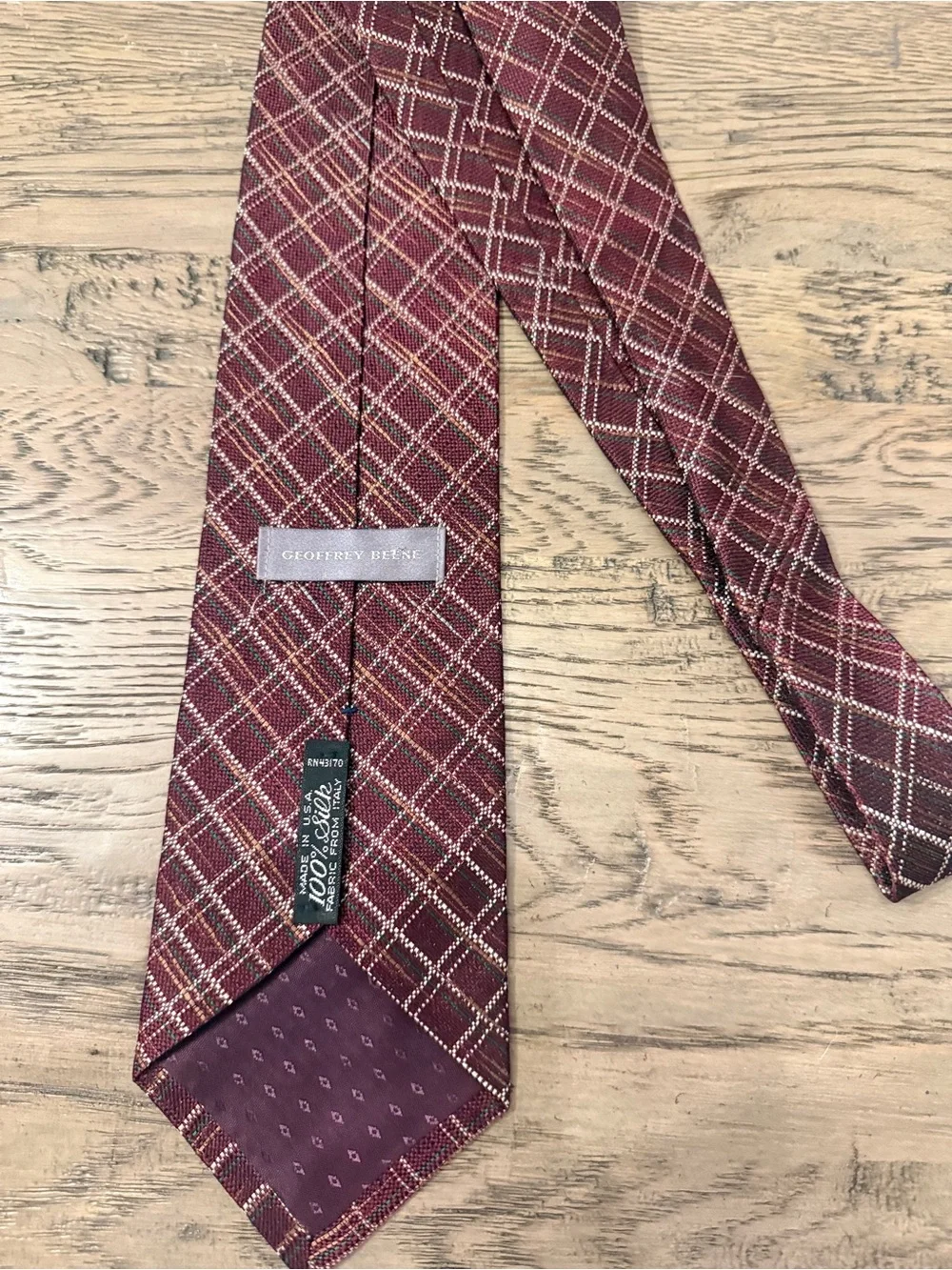 Geoffrey Beene Burgundy Plaid Silk Tie